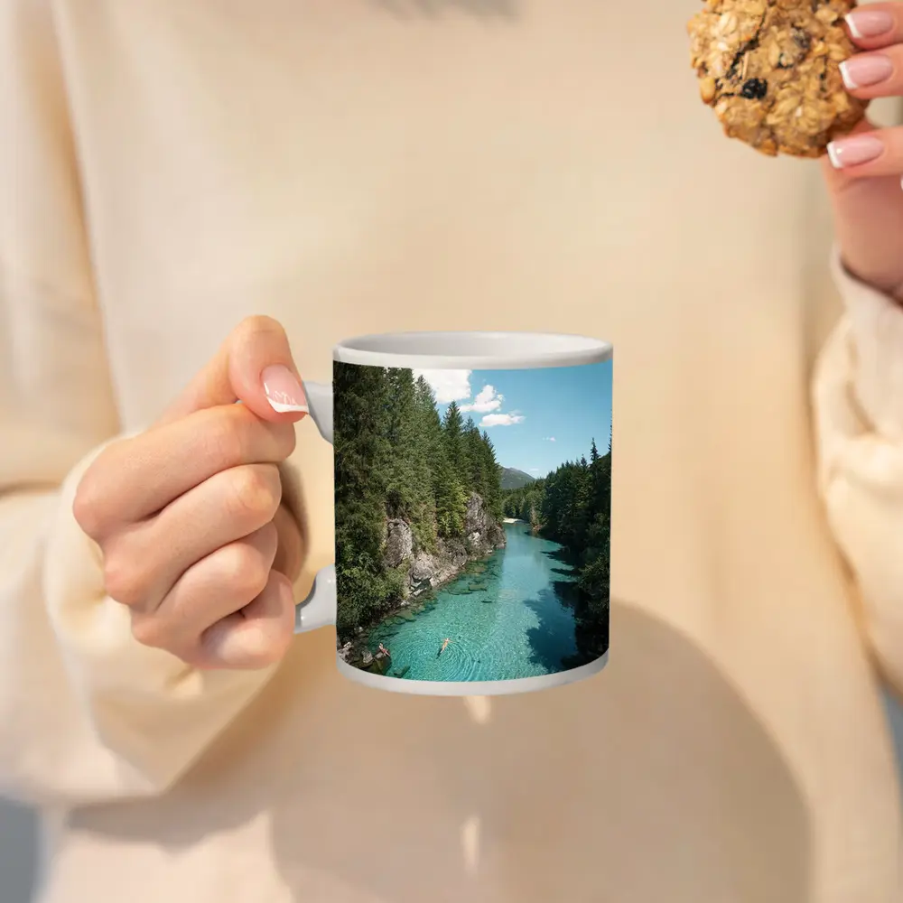 Turquoise River Swimming Forest Mountains Summer – Mugs