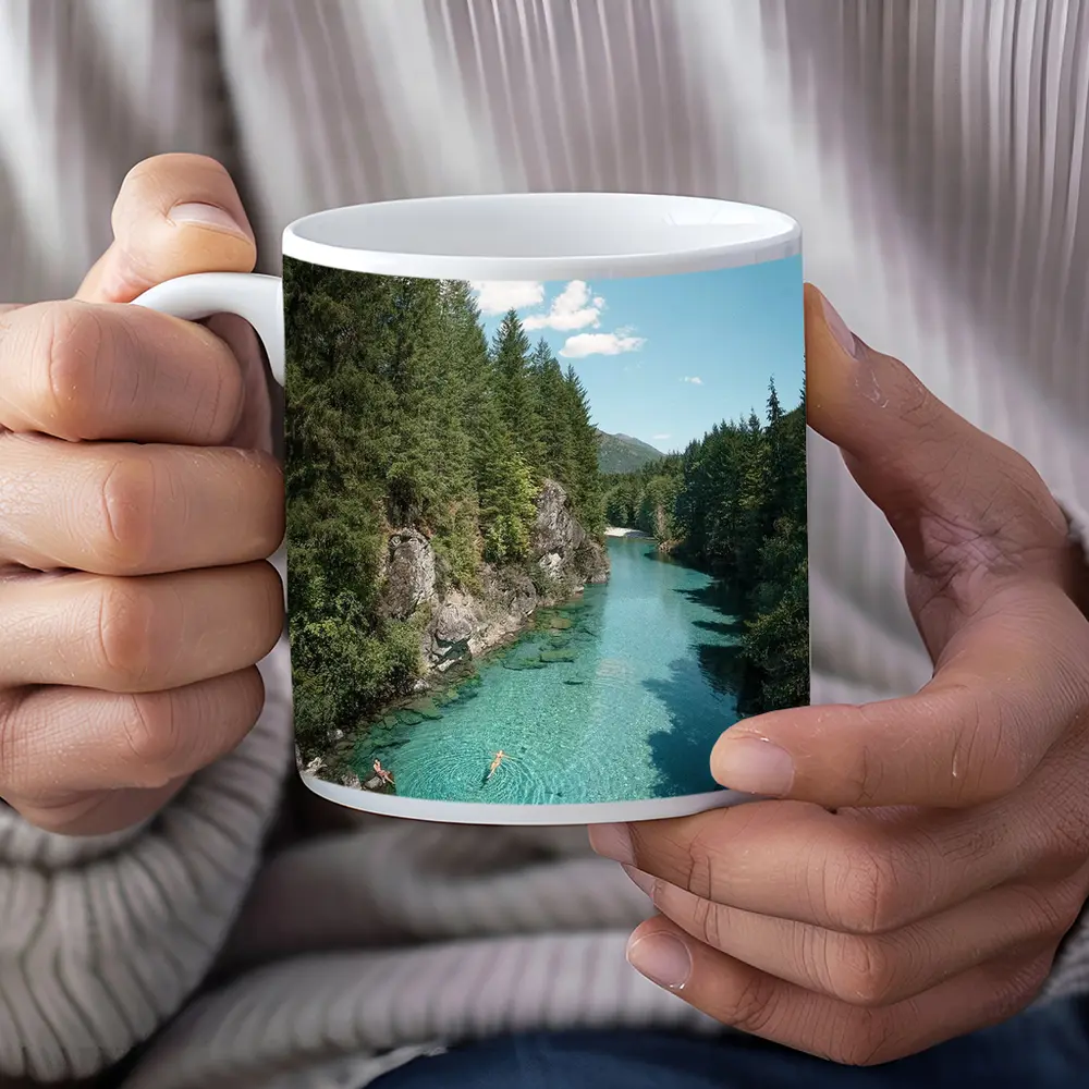 Turquoise River Swimming Forest Mountains Summer – Mugs