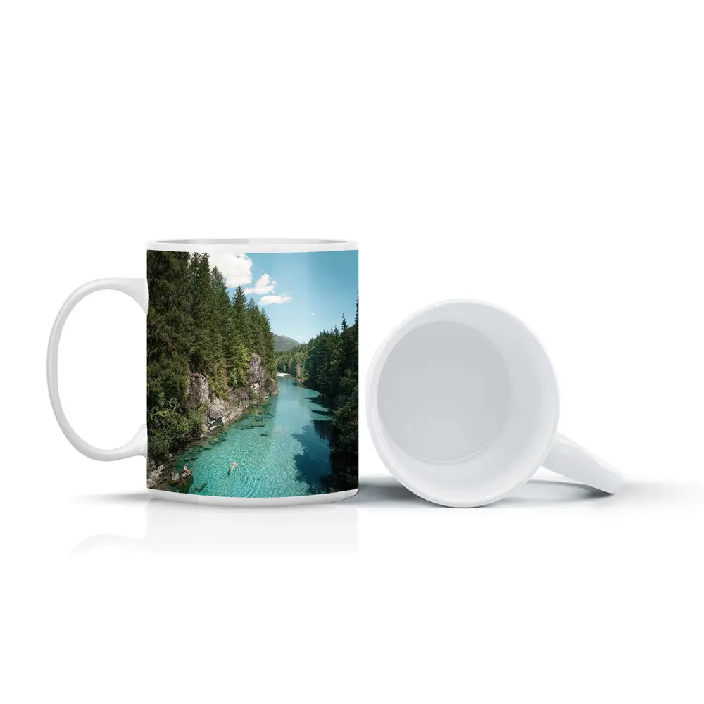 Turquoise River Swimming Forest Mountains Summer – Mugs
