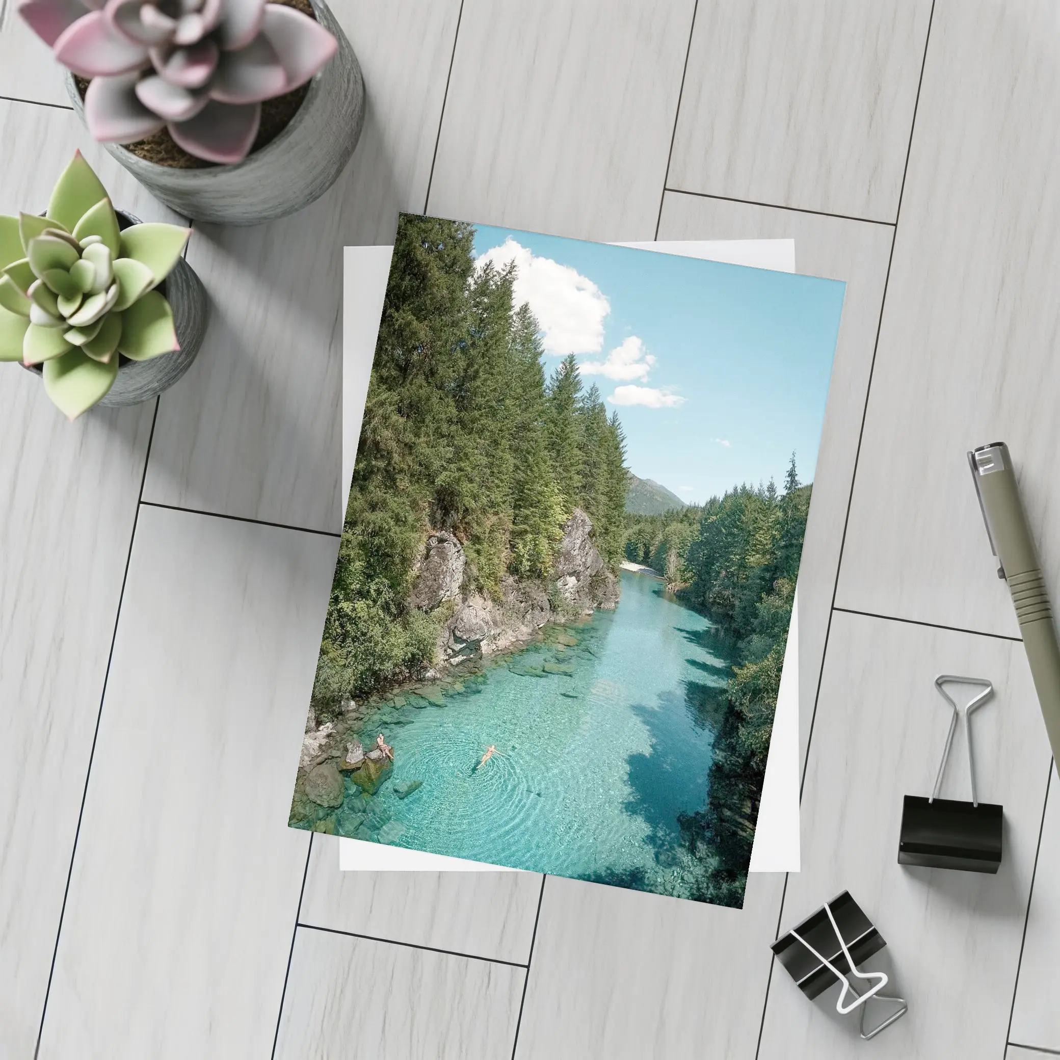 Turquoise River Swimming Forest Mountains Summer – Postcards