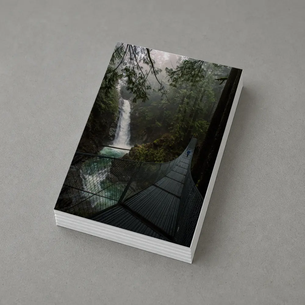 Suspension Bridge Waterfall Misty Forest Scene – Postcards