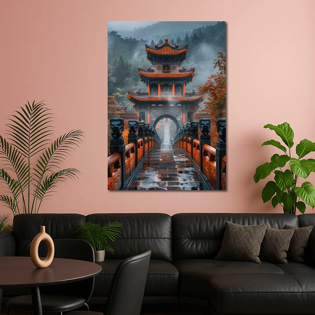 Chinese Temple Gate Misty Mountain Forest – Wall Art