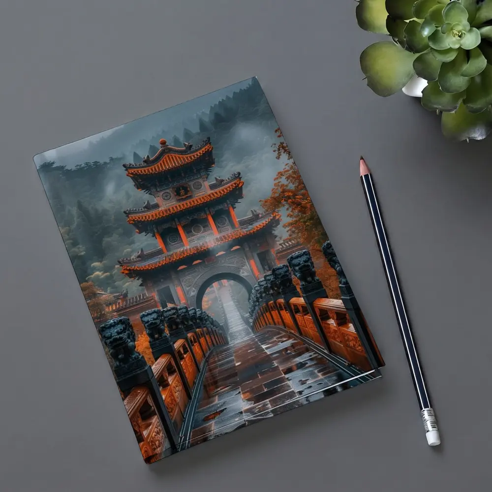 Chinese Temple Gate Misty Mountain Forest – Notebooks
