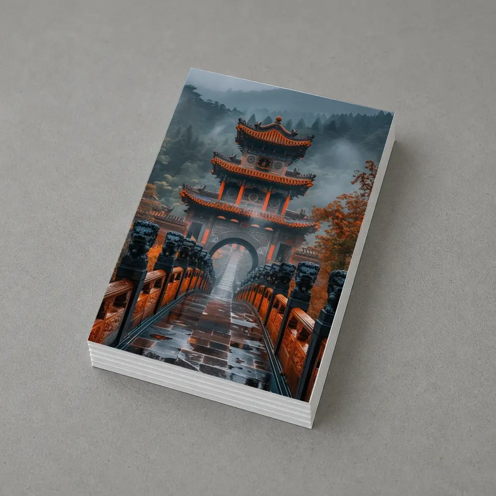 Chinese Temple Gate Misty Mountain Forest – Postcards