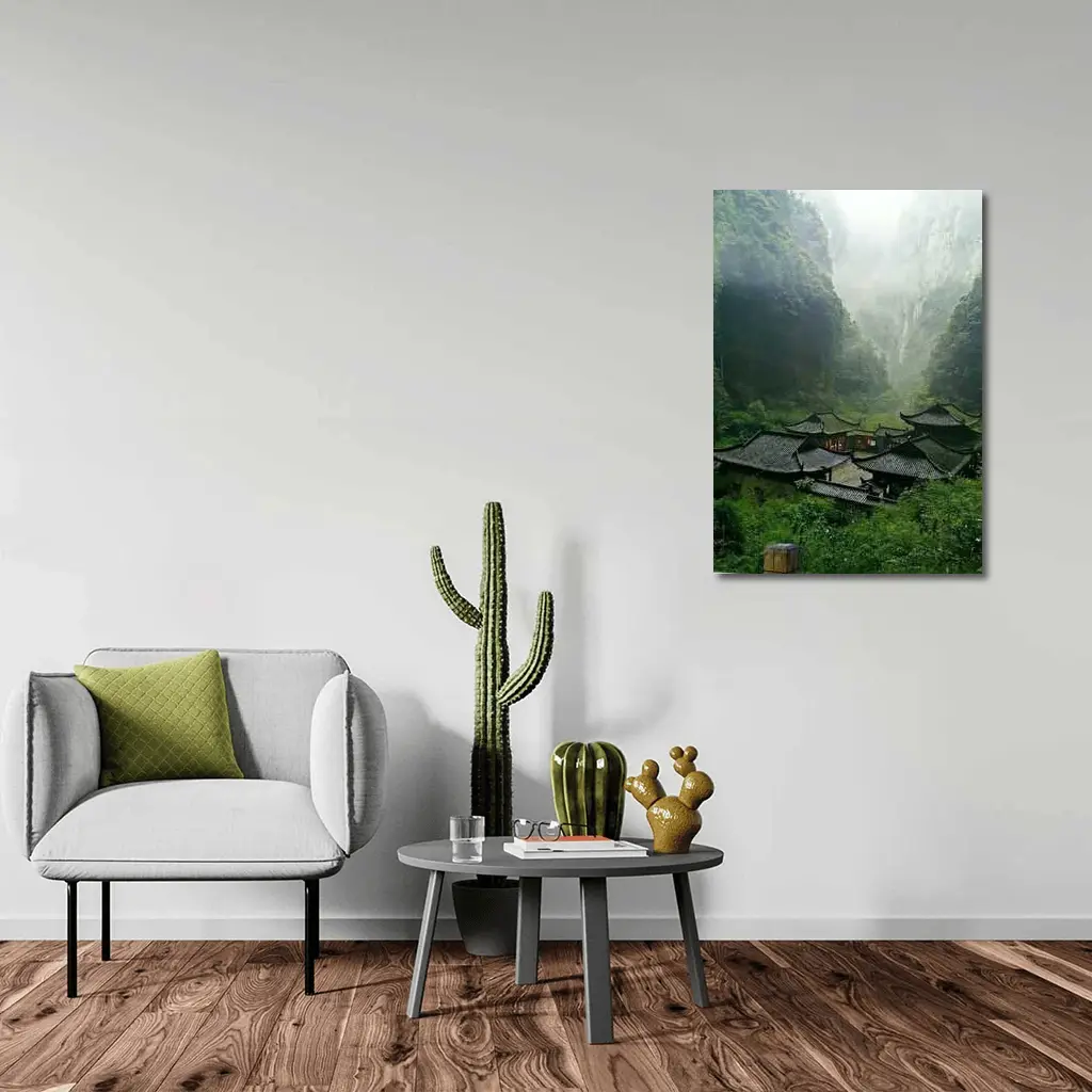 Chinese Temple Complex Misty Mountain Valley – Wall Art