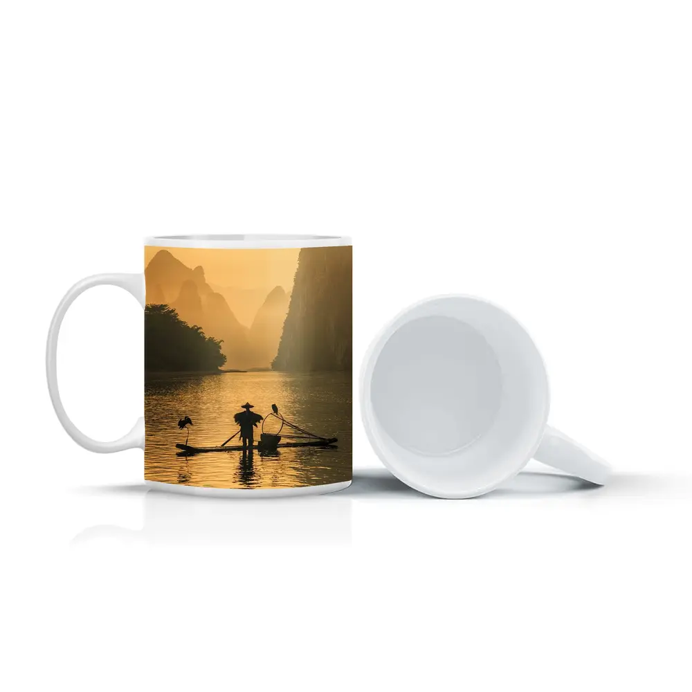 Fisherman on Bamboo Raft Li River – Mugs