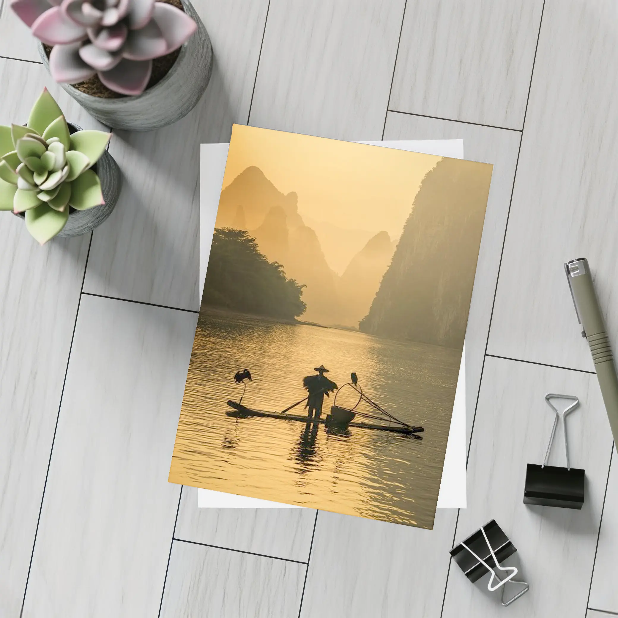 Fisherman on Bamboo Raft Li River – Postcards