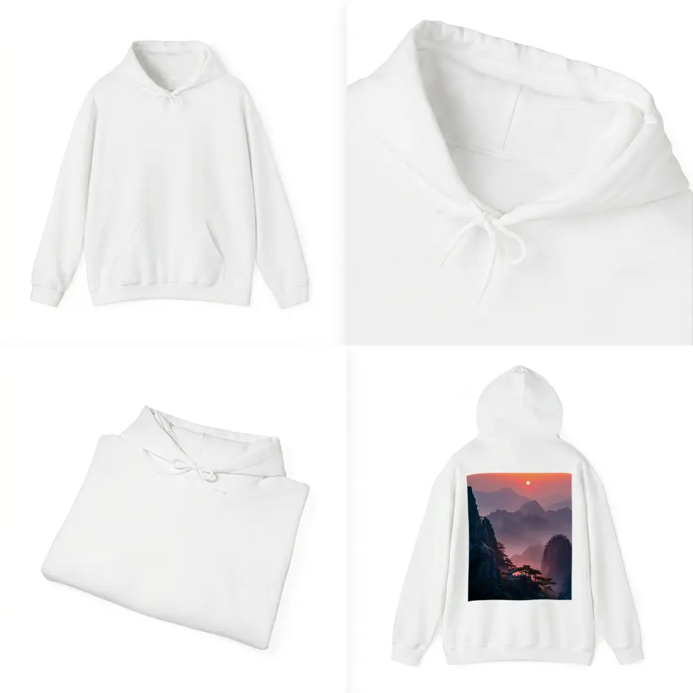 Huangshan Mountains Misty Sunset Cliffside Pavilion – Hoodies