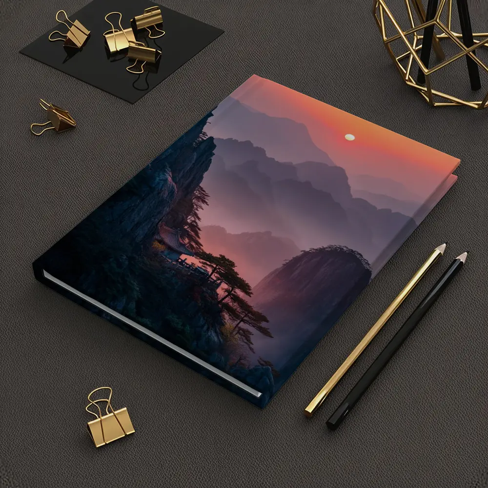 Huangshan Mountains Misty Sunset Cliffside Pavilion – Notebooks