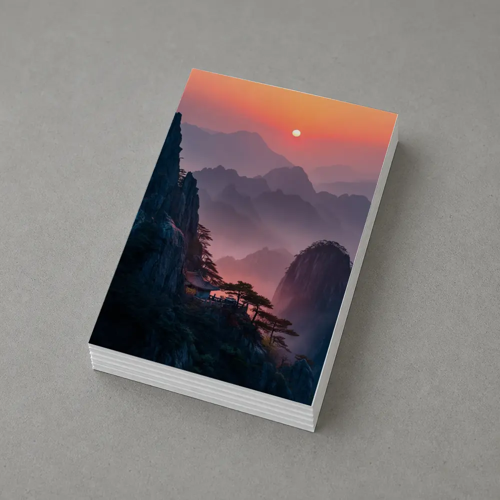 Huangshan Mountains Misty Sunset Cliffside Pavilion – Postcards