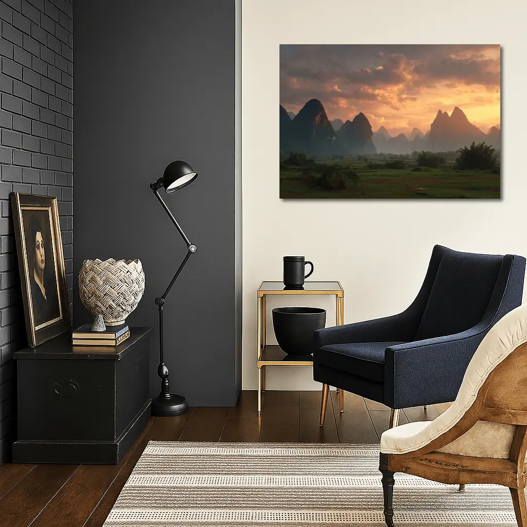 Guilin Karst Mountains Sunset Misty Valley – Wall Art