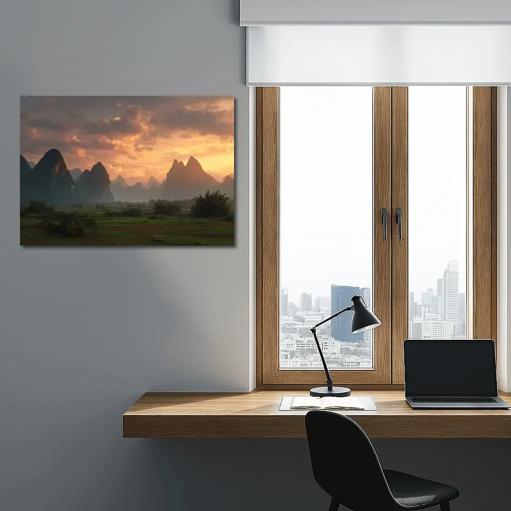 Guilin Karst Mountains Sunset Misty Valley – Wall Art