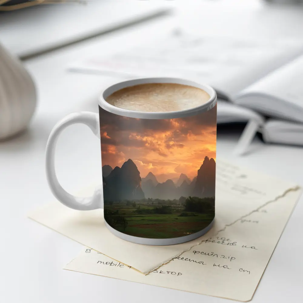 Guilin Karst Mountains Sunset Misty Valley – Mugs