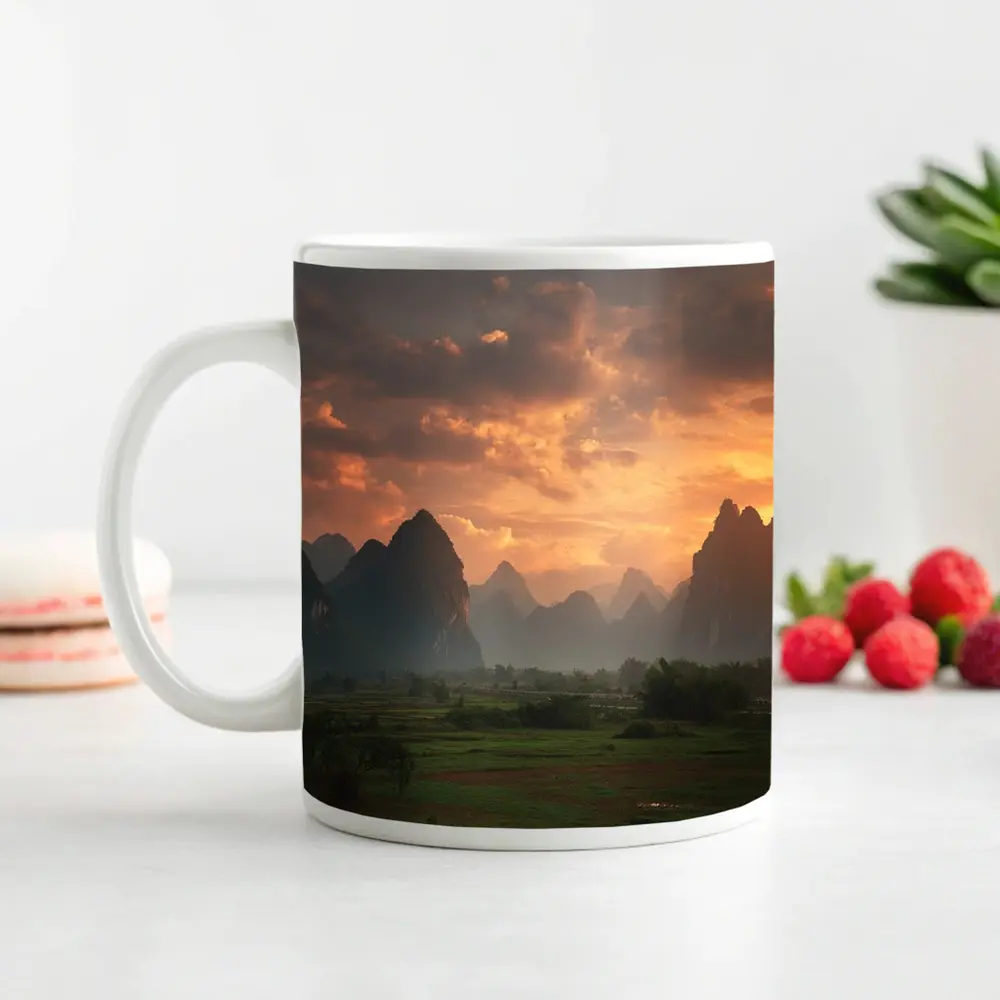 Guilin Karst Mountains Sunset Misty Valley – Mugs