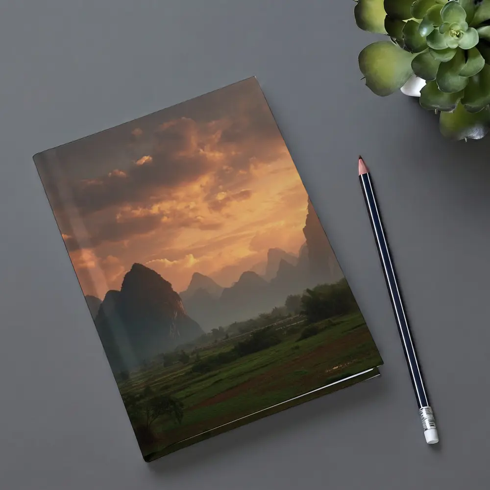 Guilin Karst Mountains Sunset Misty Valley – Notebooks
