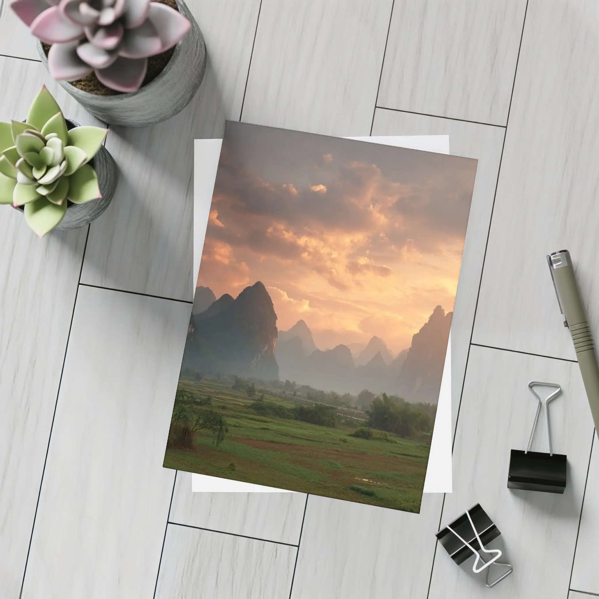 Guilin Karst Mountains Sunset Misty Valley – Postcards