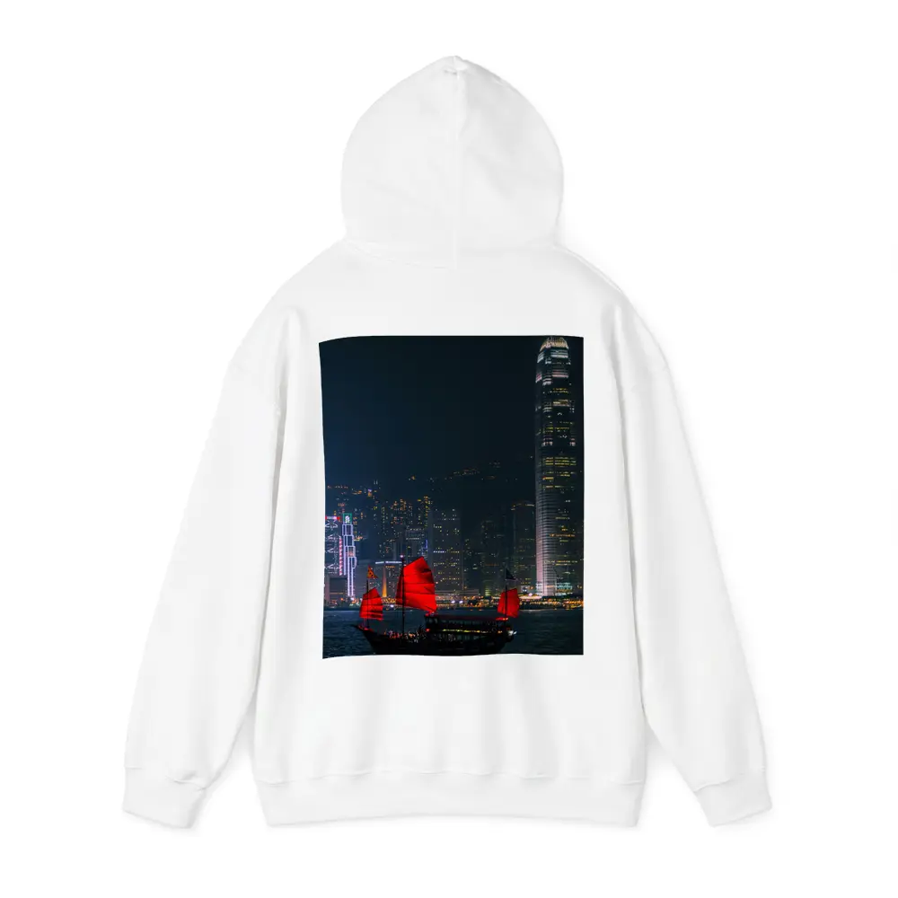 Red Junk Boat Hong Kong Night Skyline – Hoodies