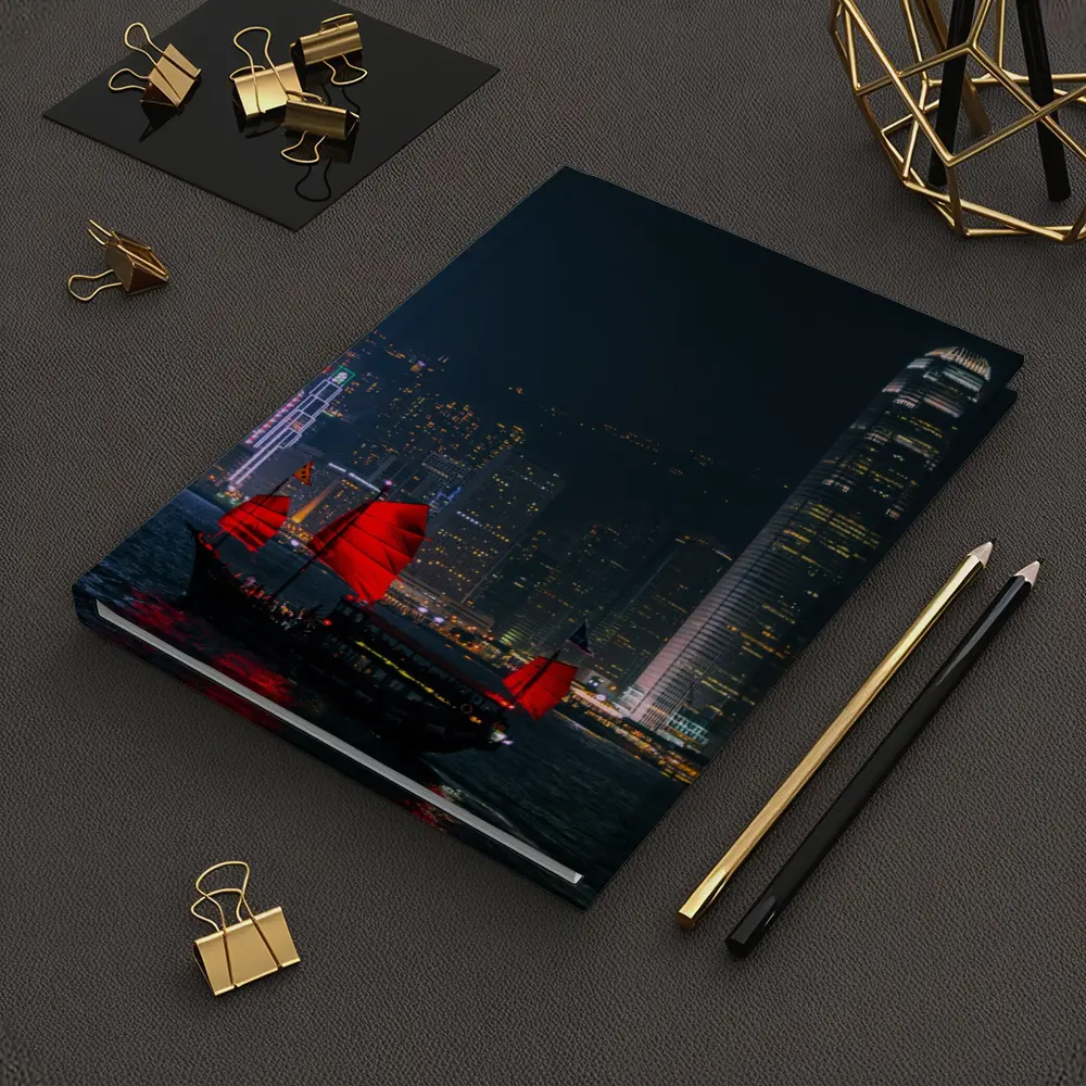 Red Junk Boat Hong Kong Night Skyline – Notebooks