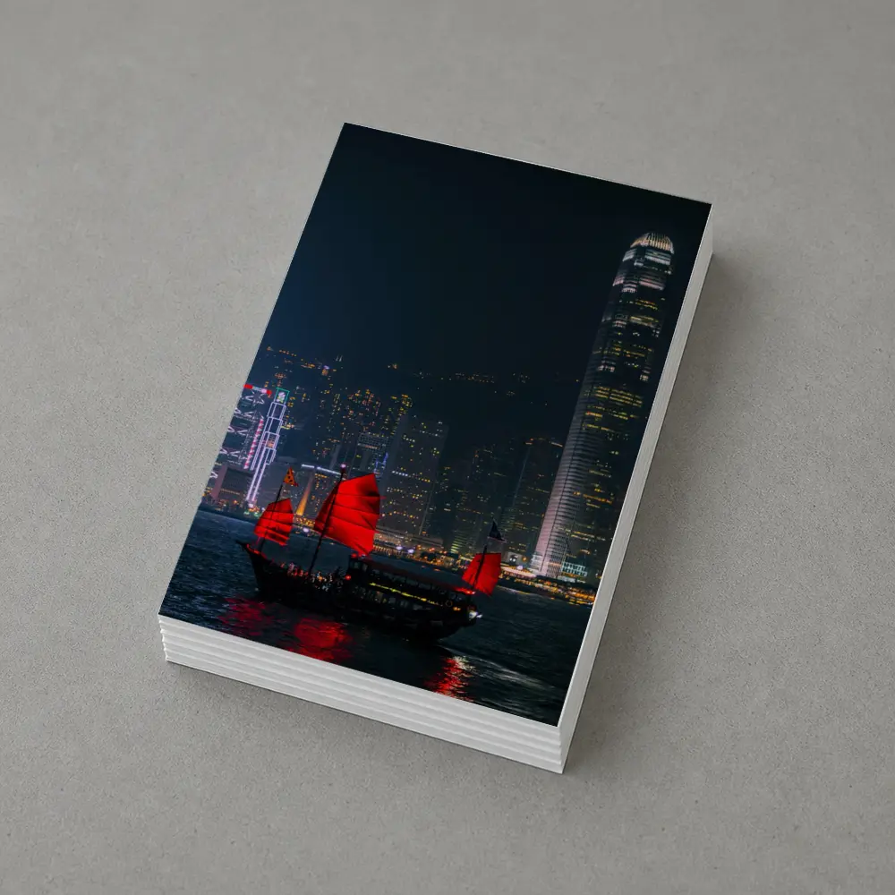 Red Junk Boat Hong Kong Night Skyline – Postcards