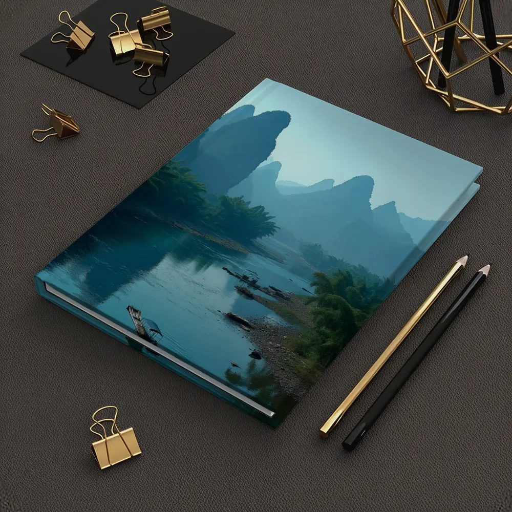 Li River Karst Mountains Misty Blue Landscape – Notebooks