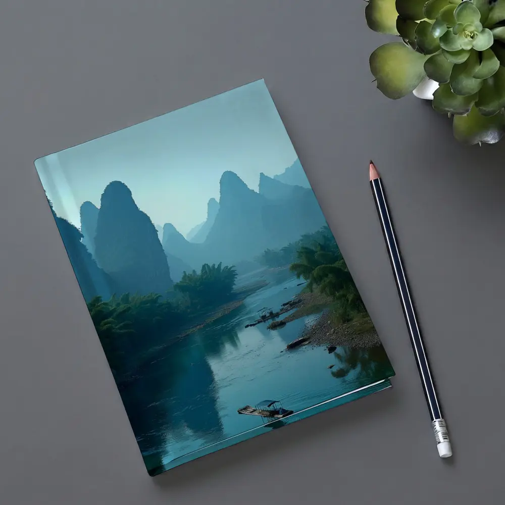 Li River Karst Mountains Misty Blue Landscape – Notebooks