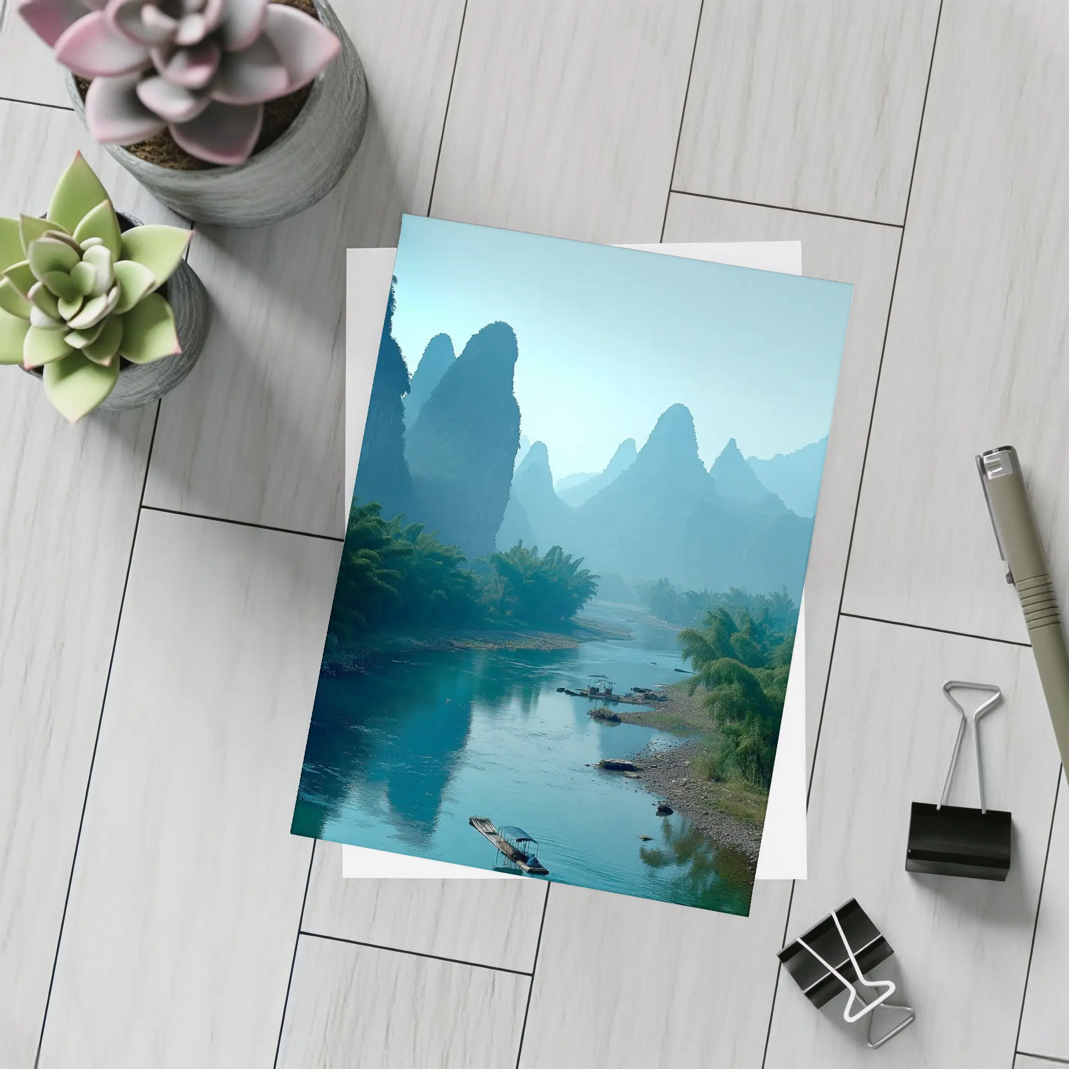 Li River Karst Mountains Misty Blue Landscape – Postcards