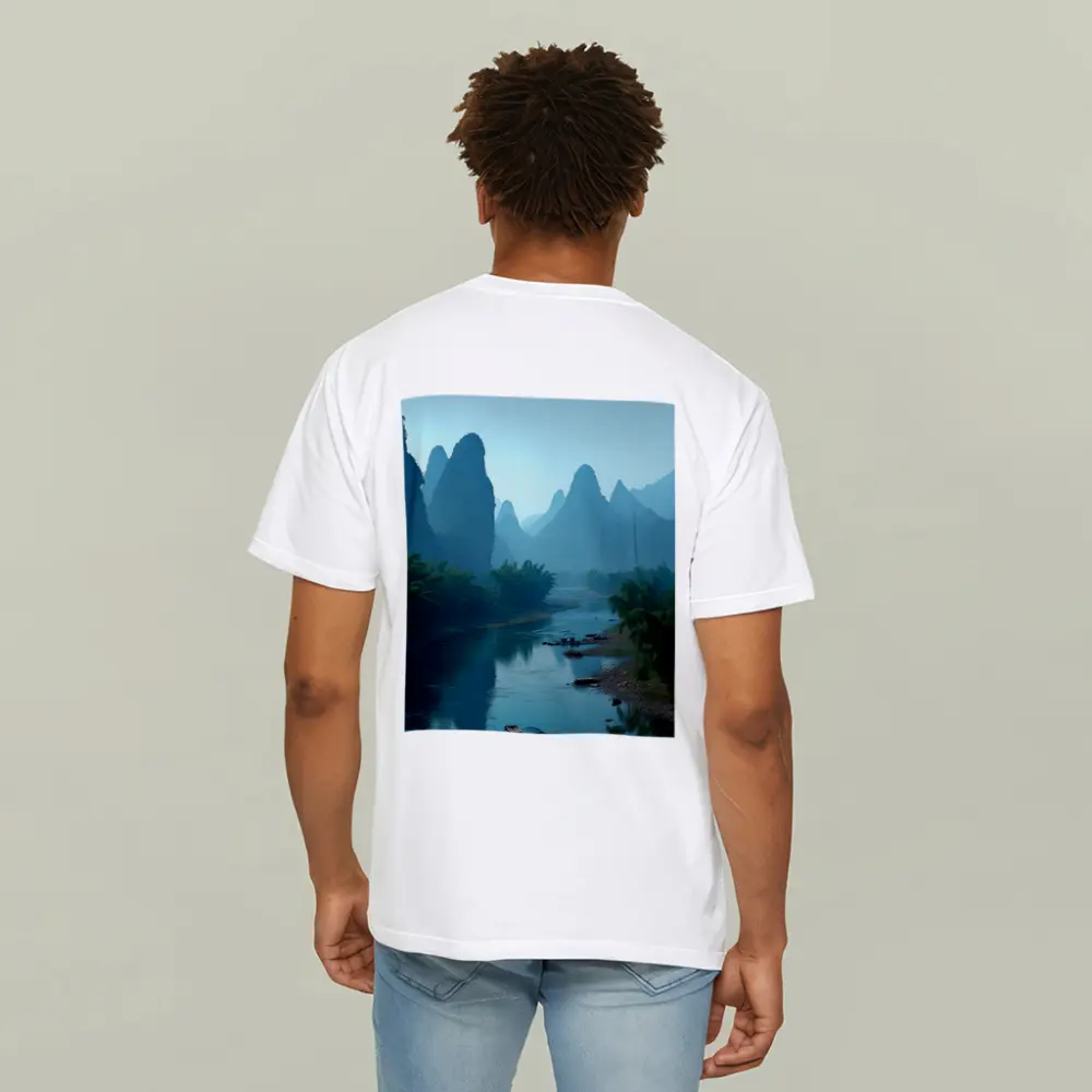Li River Karst Mountains Misty Blue Landscape – T-Shirts