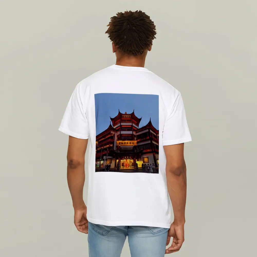 Shanghai Yuyuan Garden Building At Dusk – T-Shirts