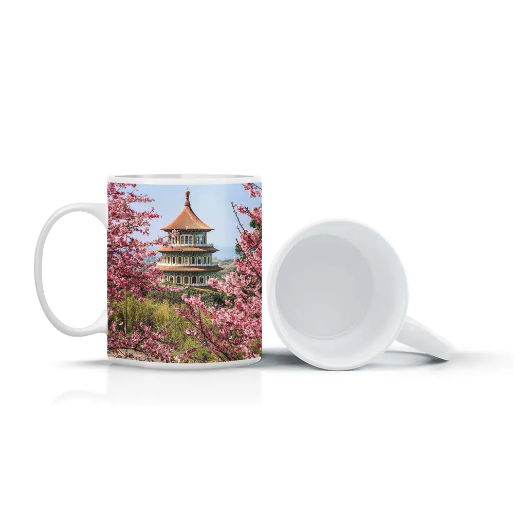 Chinese Pagoda Tower Pink Cherry Blossoms – Mugs