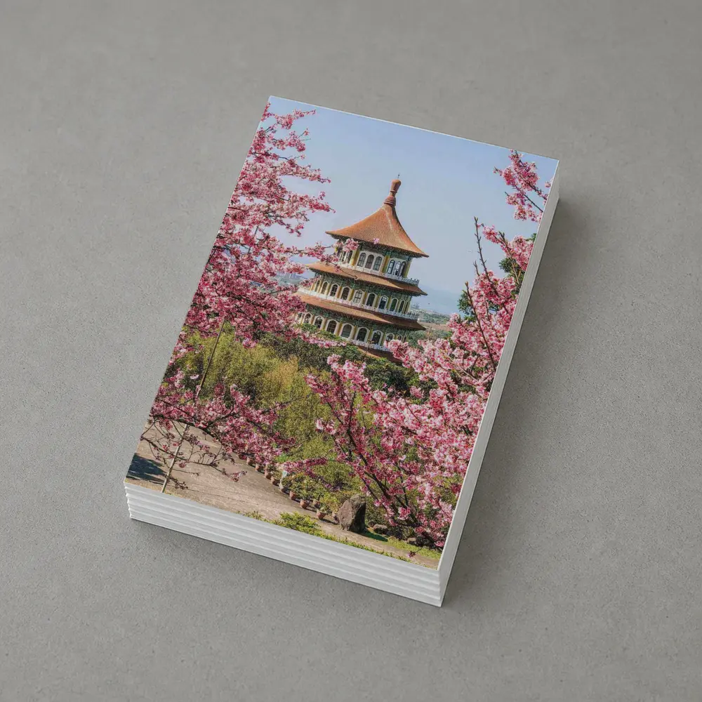 Chinese Pagoda Tower Pink Cherry Blossoms – Postcards