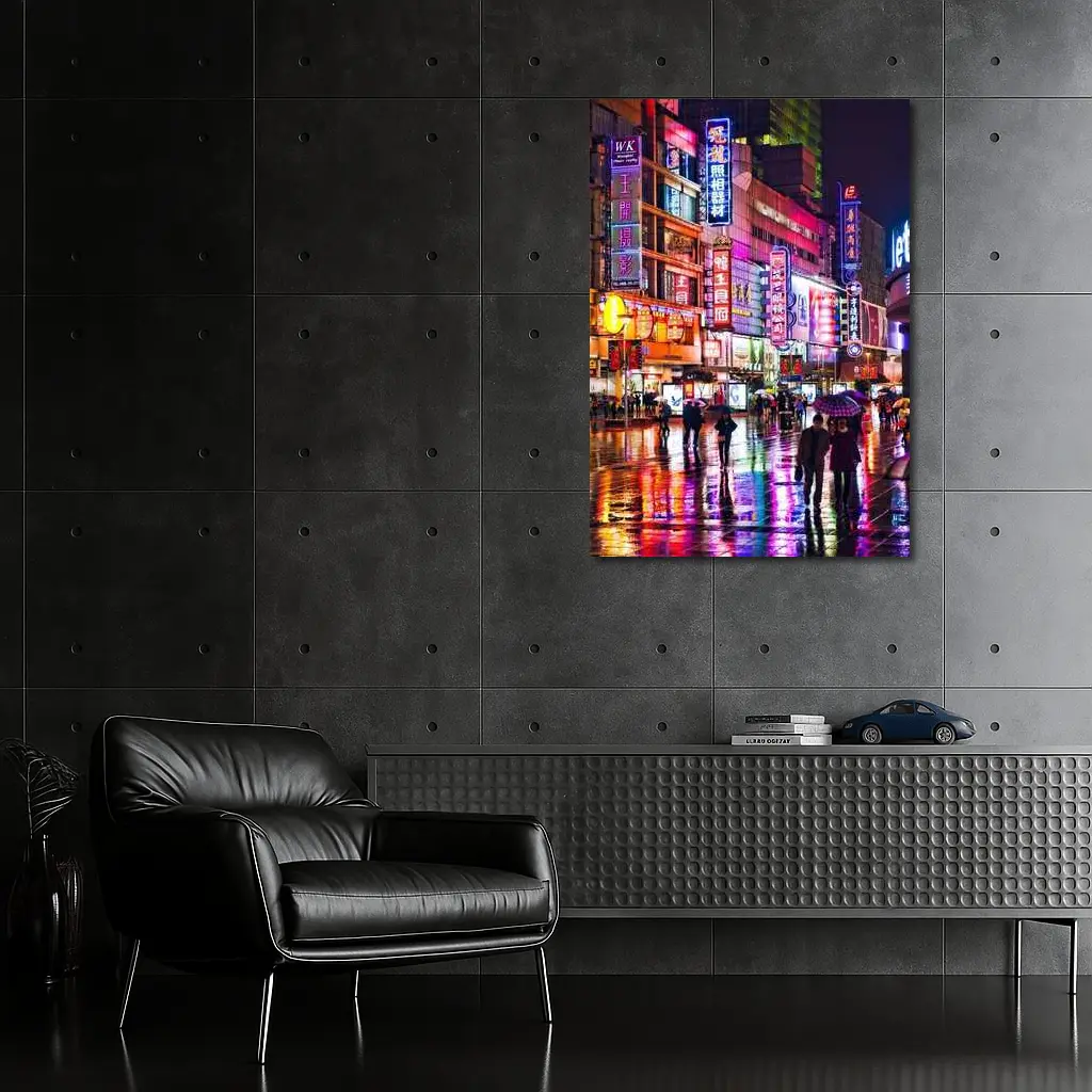 Neon City Street Rainy Night China – Wall Art