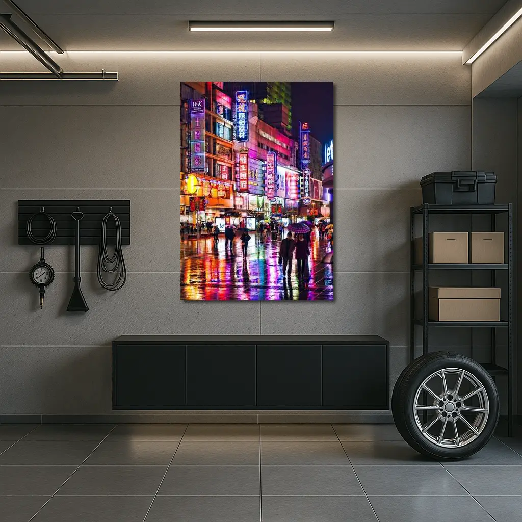 Neon City Street Rainy Night China – Wall Art
