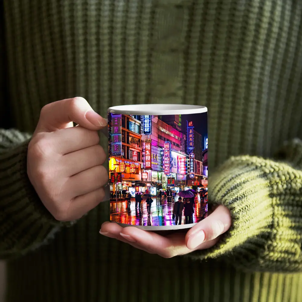 Neon City Street Rainy Night China – Mugs