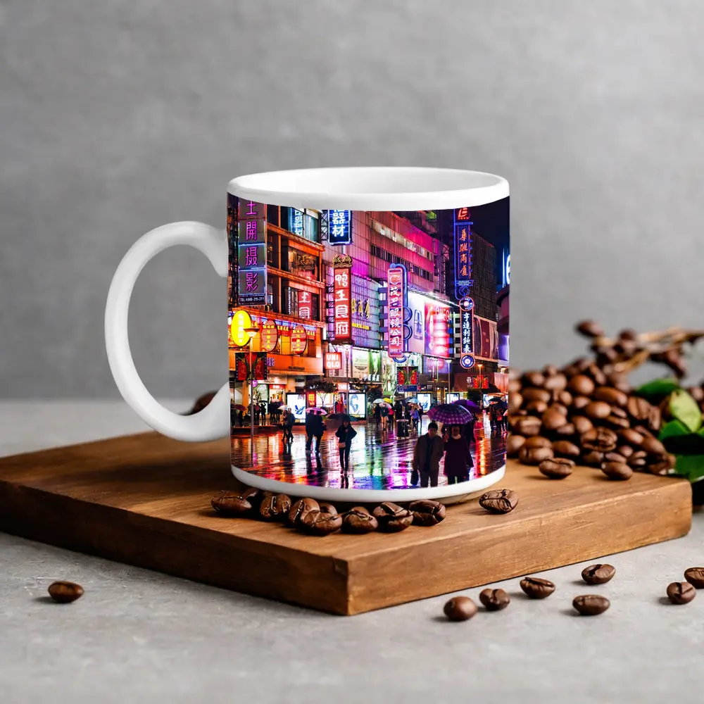Neon City Street Rainy Night China – Mugs
