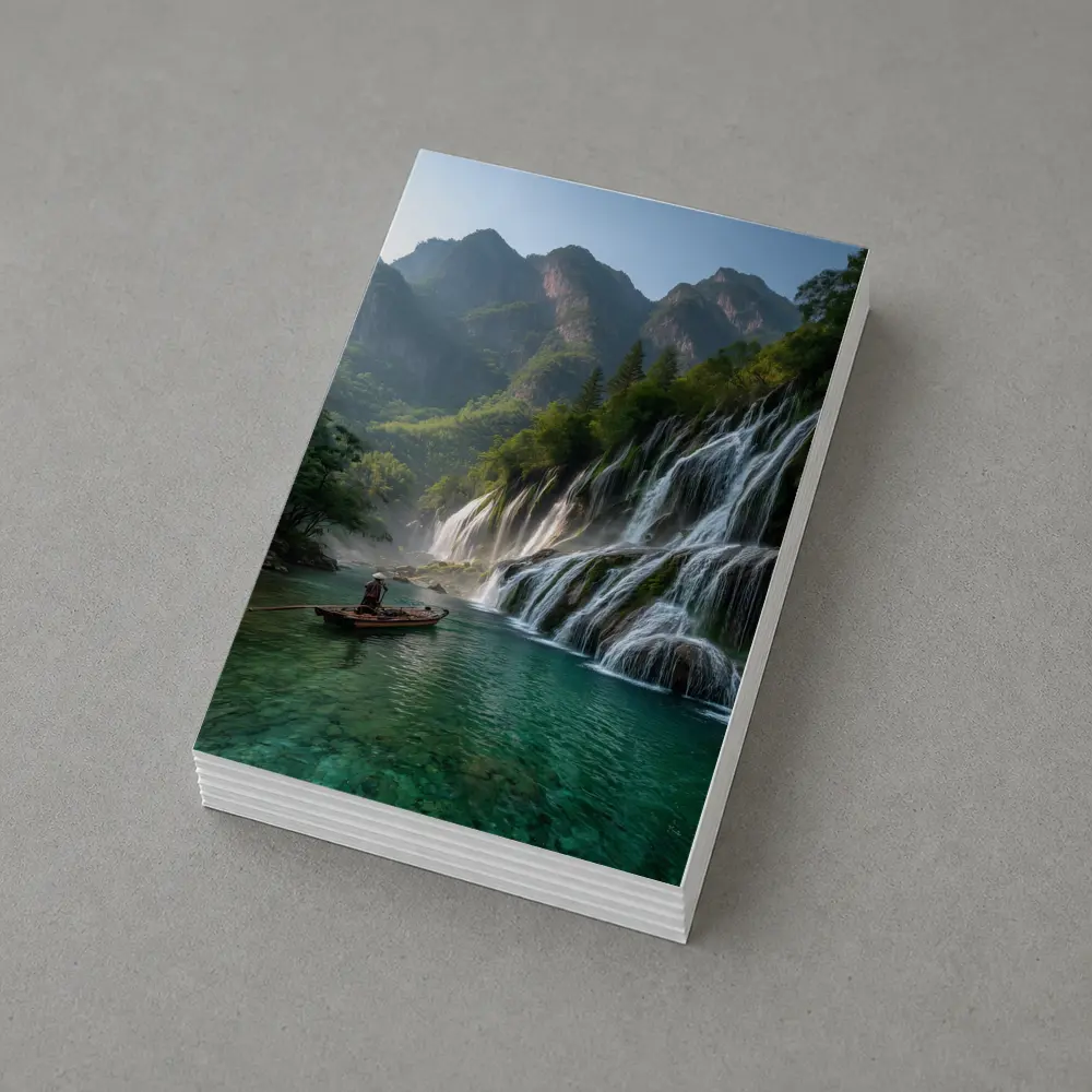 Waterfall Cascade Mountain River Boat Scene – Postcards