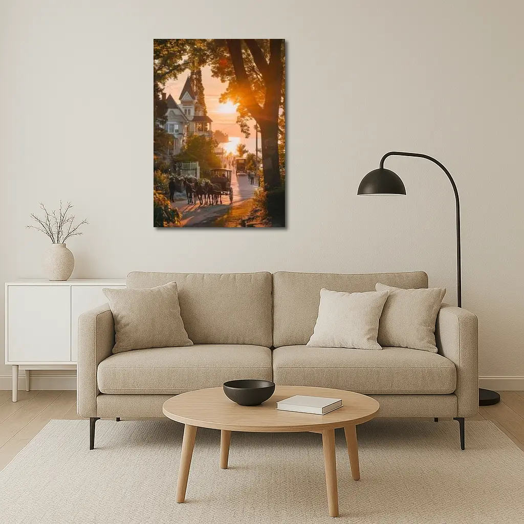 Horse Carriage Sunset Victorian Street Scene – Wall Art