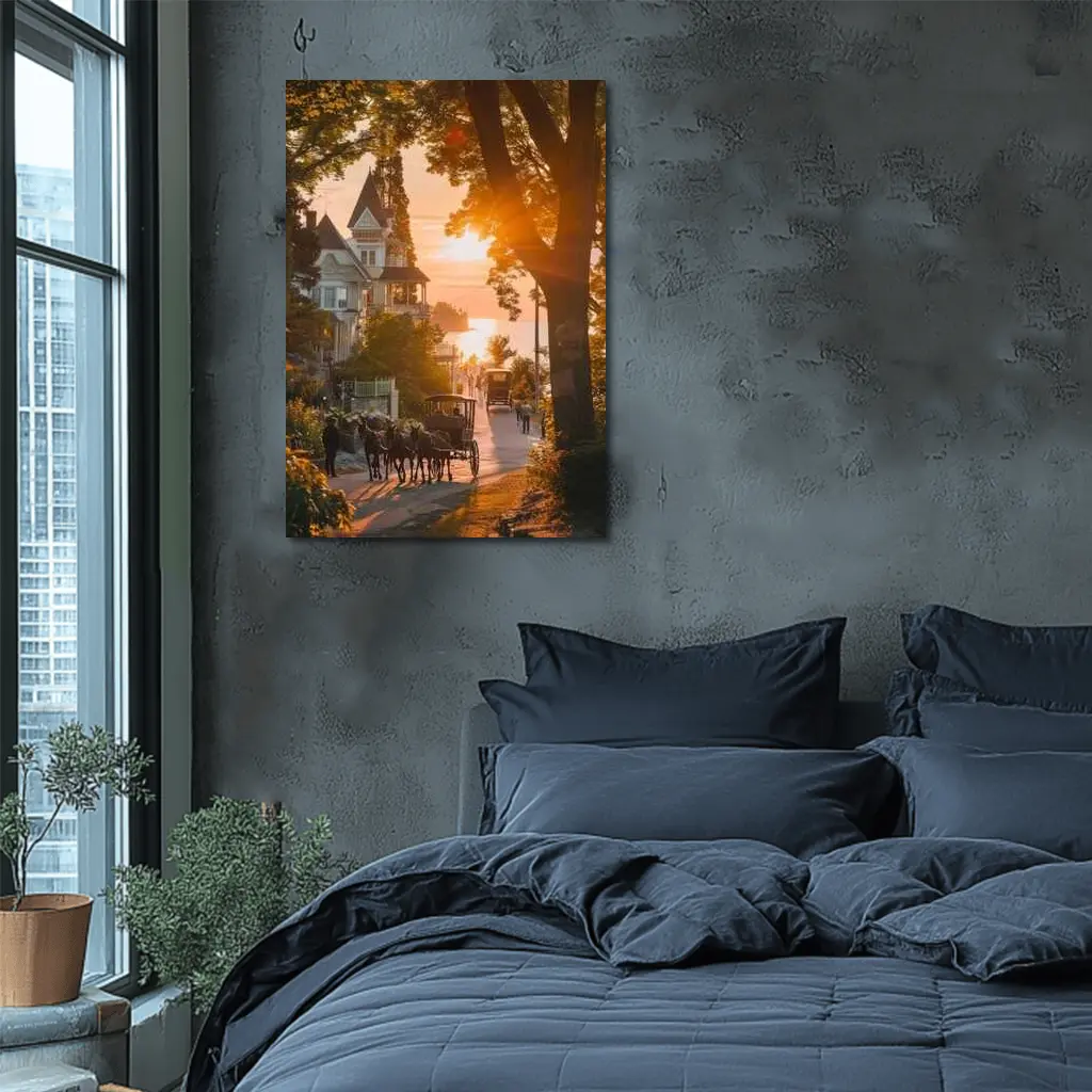 Horse Carriage Sunset Victorian Street Scene – Wall Art