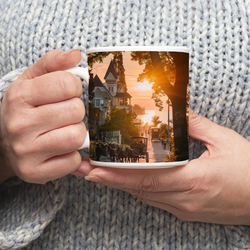 Horse Carriage Sunset Victorian Street Scene – Mugs