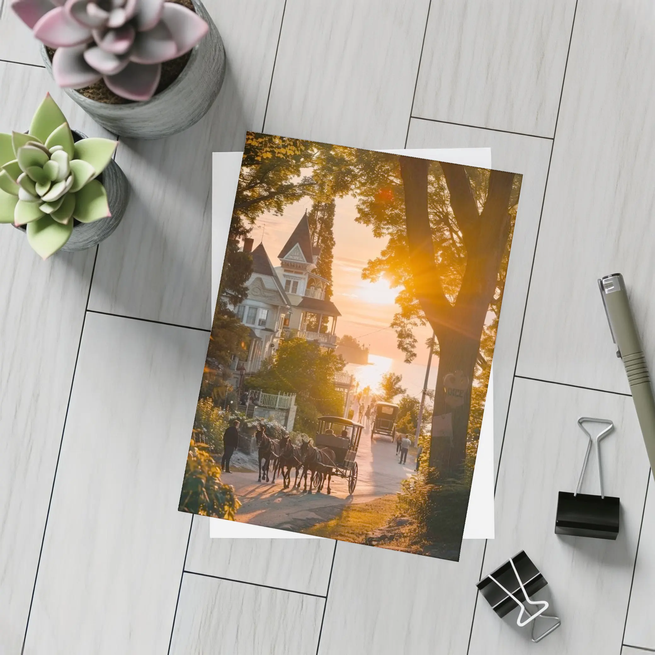 Horse Carriage Sunset Victorian Street Scene – Postcards