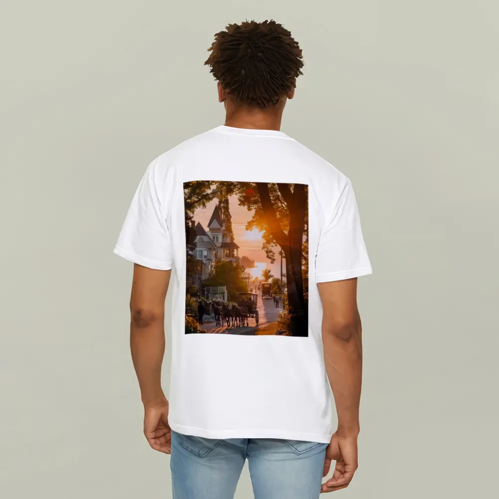 Horse Carriage Sunset Victorian Street Scene – T-Shirts