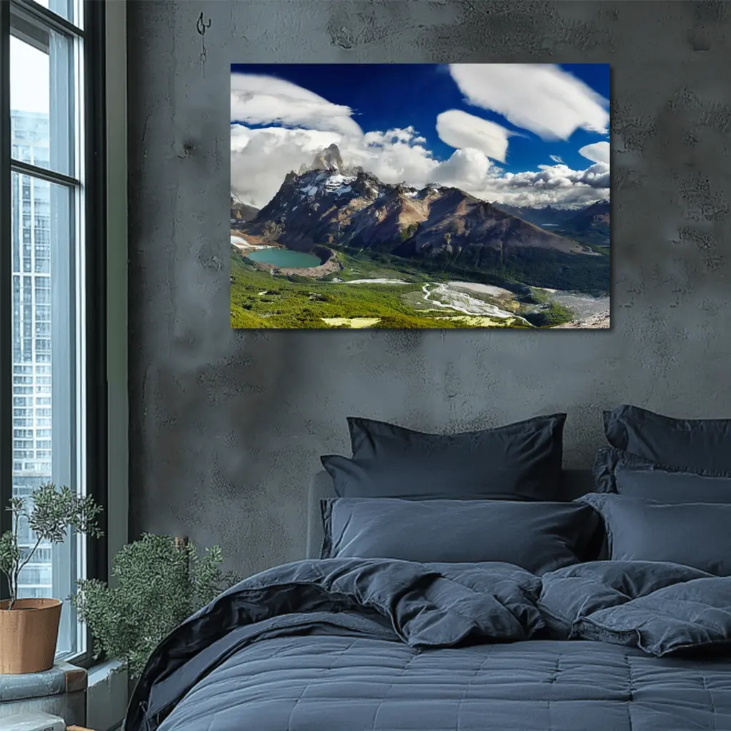 Fitz Roy Mountain Patagonia Green Valley Panorama – Wall Art