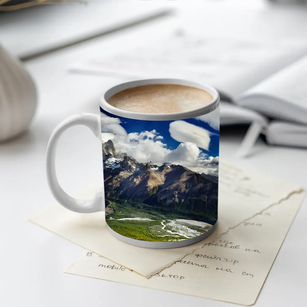 Fitz Roy Mountain Patagonia Green Valley Panorama – Mugs