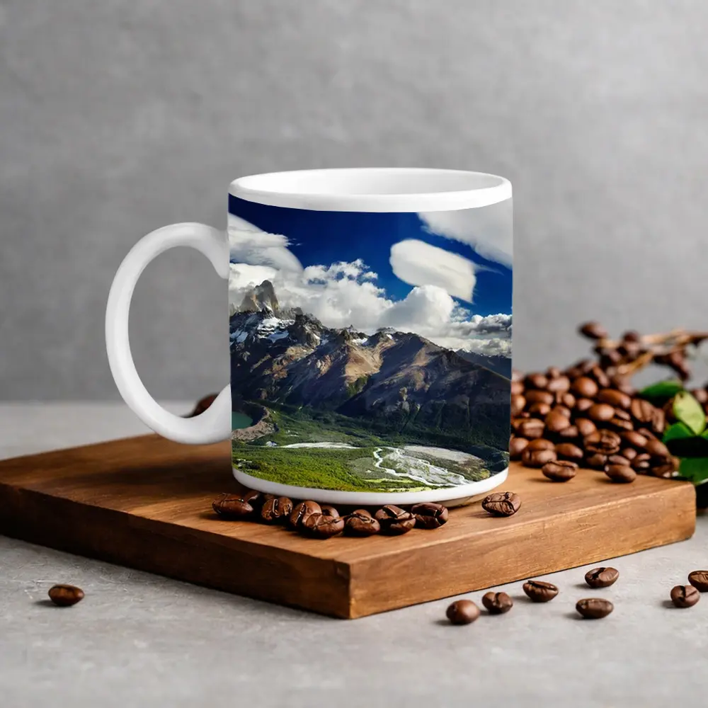 Fitz Roy Mountain Patagonia Green Valley Panorama – Mugs
