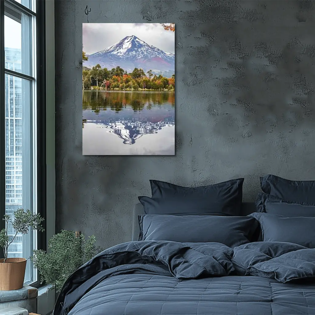 Snow Capped Volcano Reflected In Lake – Wall Art