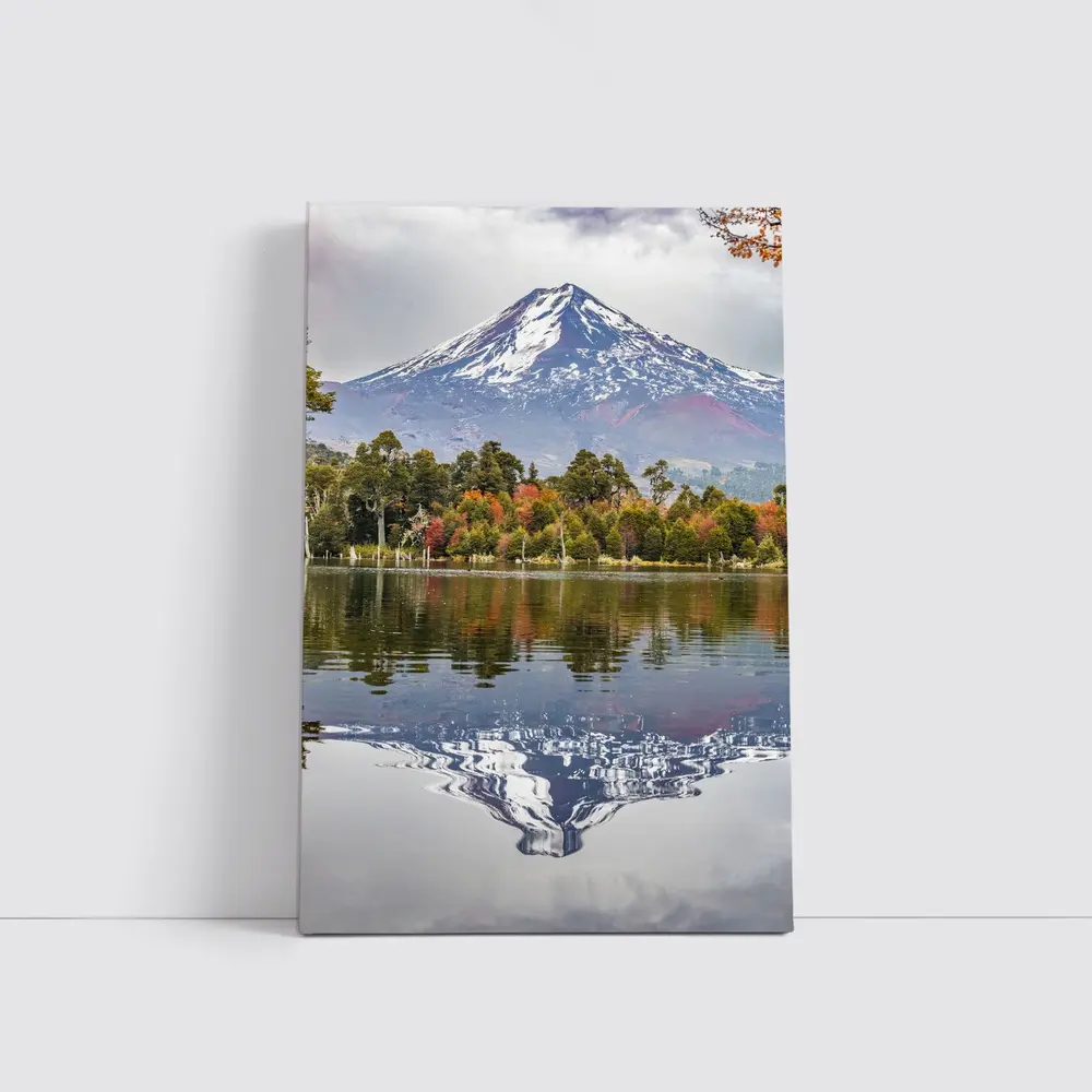 Snow Capped Volcano Reflected In Lake – Wall Art
