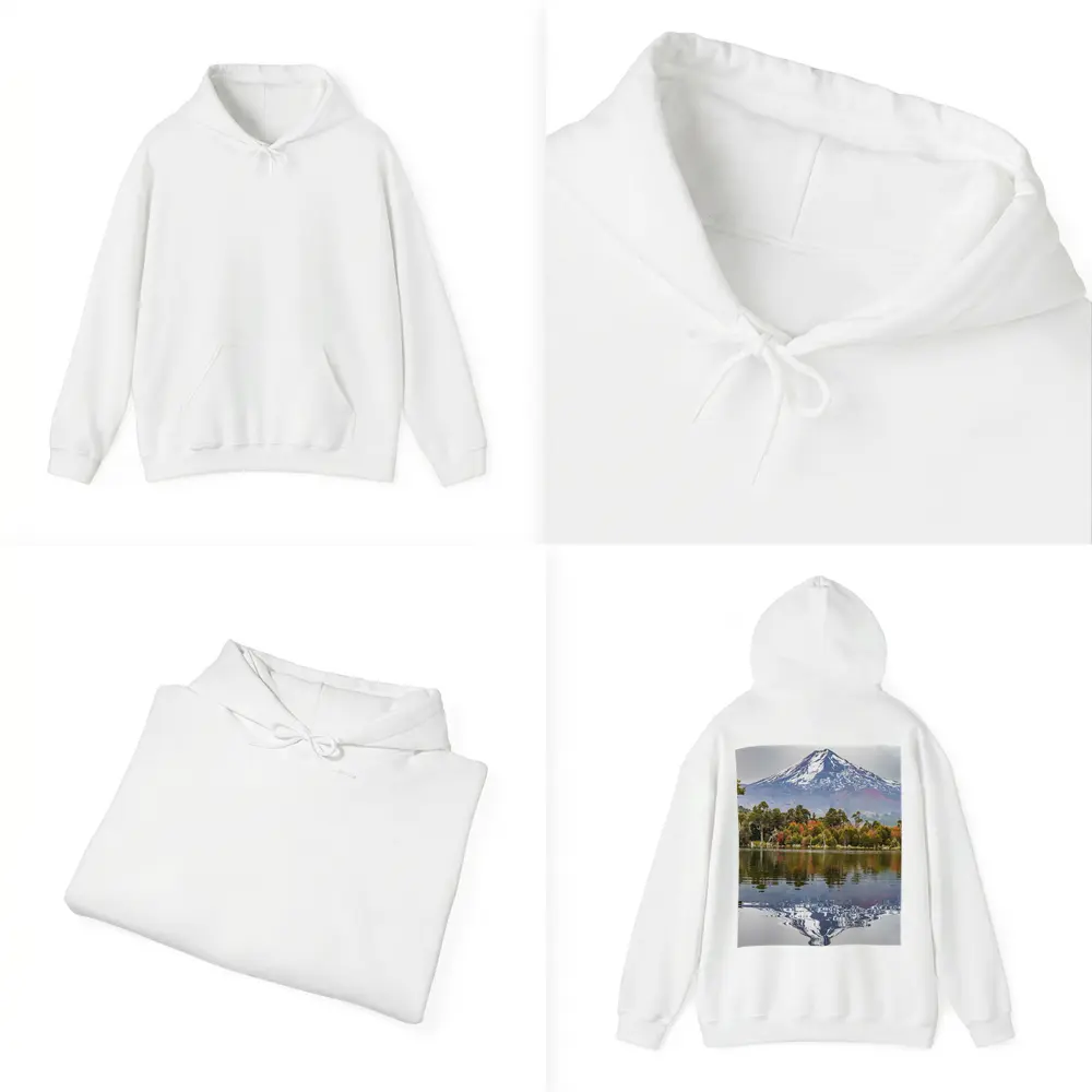 Snow Capped Volcano Reflected In Lake – Hoodies
