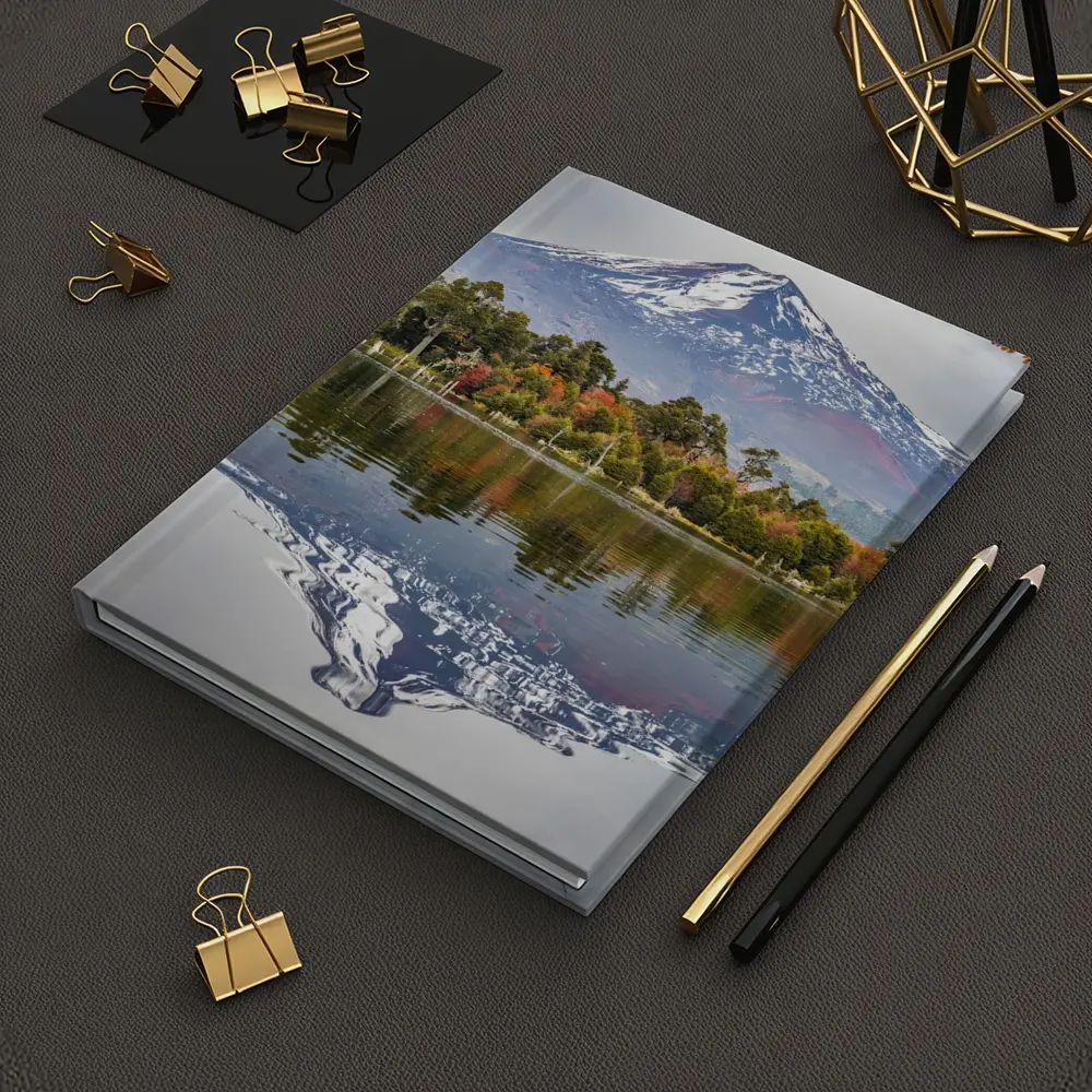 Snow Capped Volcano Reflected In Lake – Notebooks