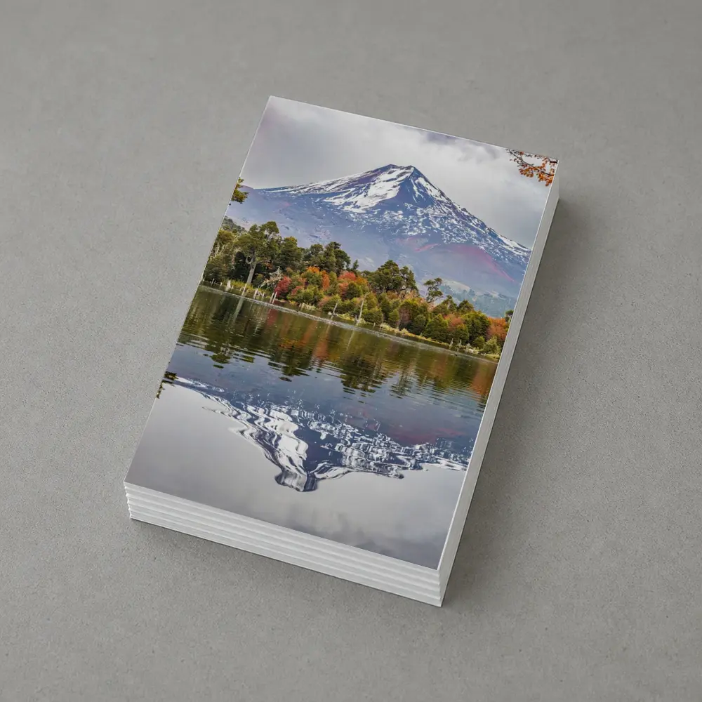 Snow Capped Volcano Reflected In Lake – Postcards