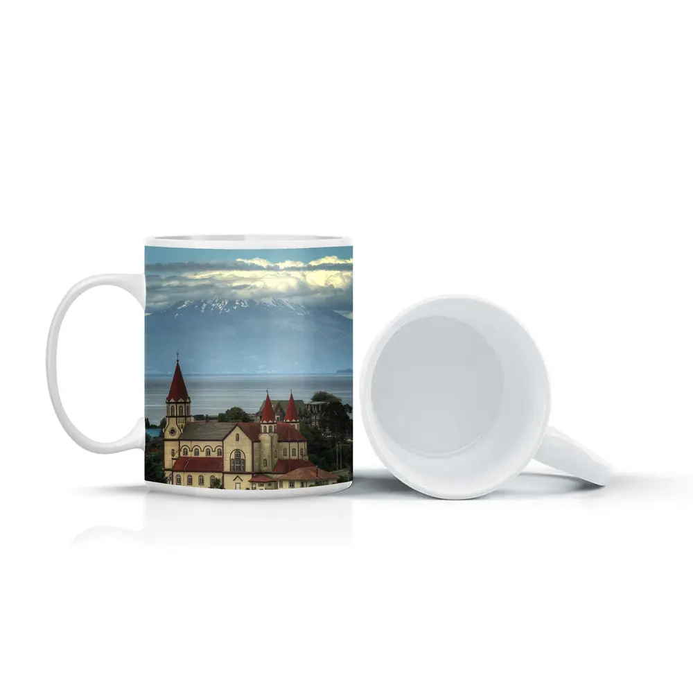 Puerto Montt Church Red Roofs Volcano Lake – Mugs