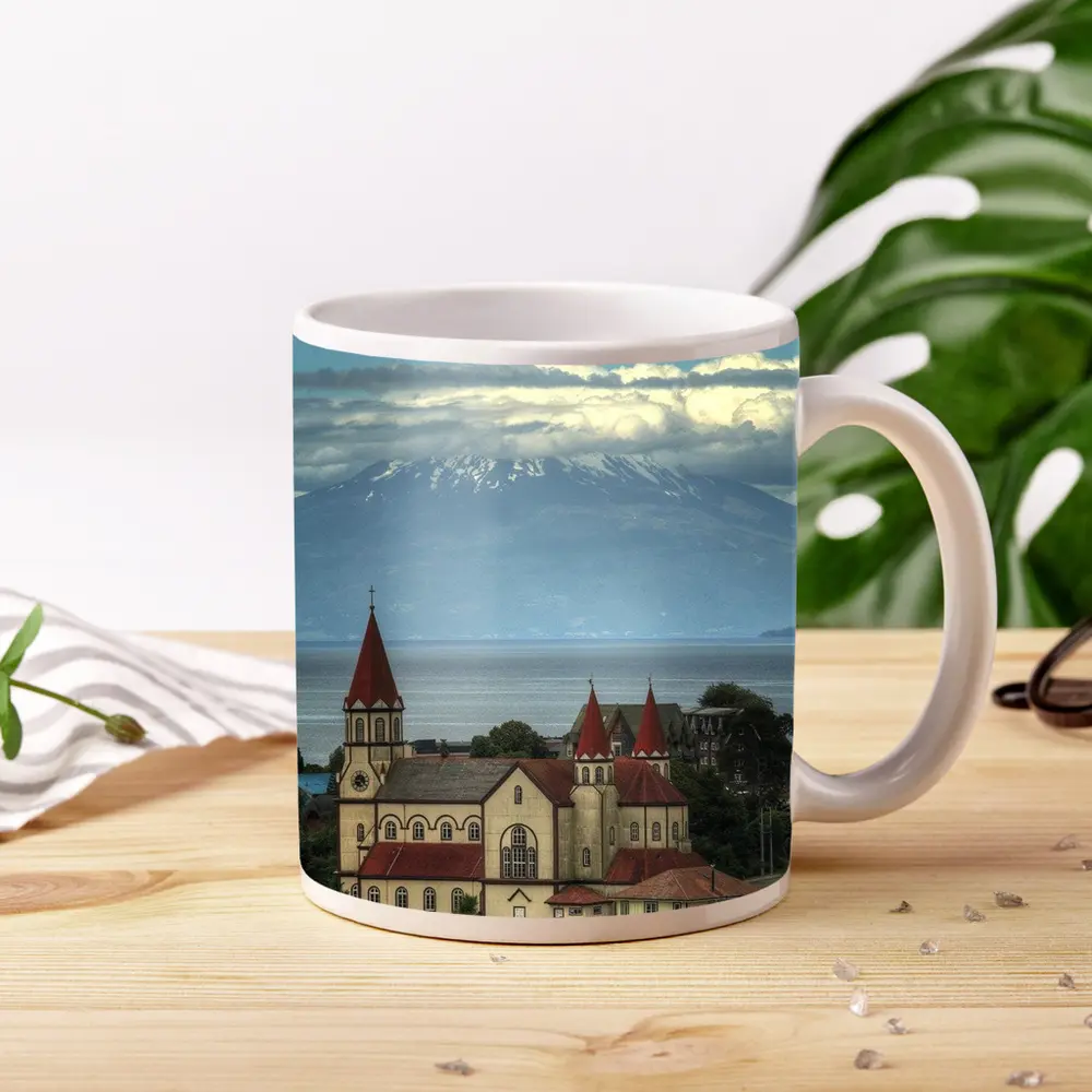 Puerto Montt Church Red Roofs Volcano Lake – Mugs